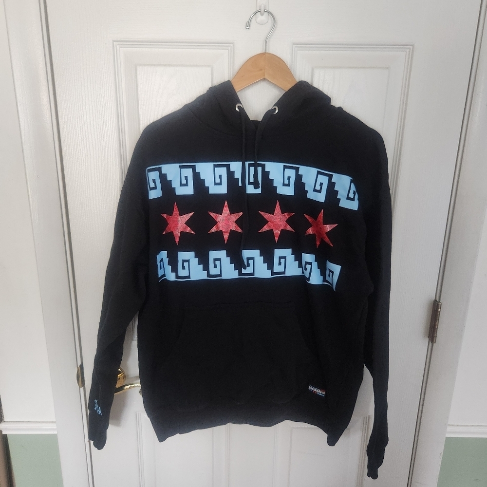 Quemadera Clothing Chicago Stars Aztec Hoodie‎ Black Mens Large Isaias Pullover